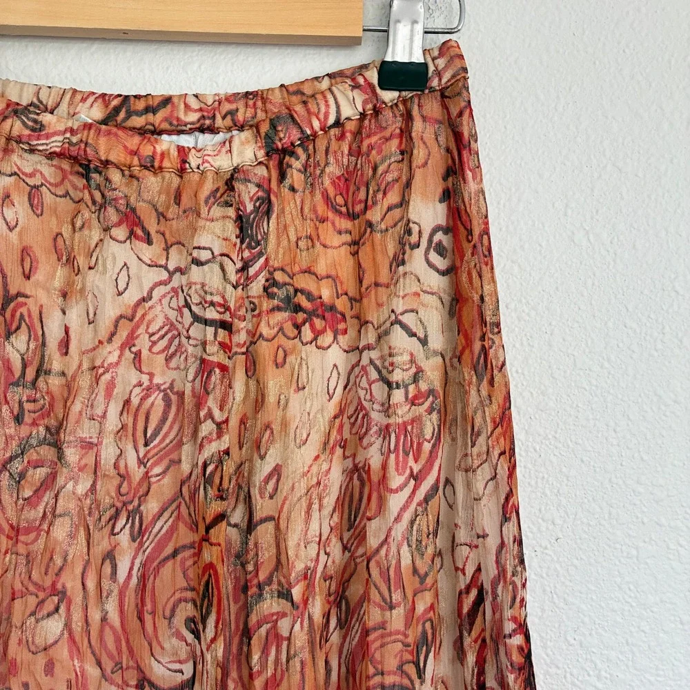 Chico's Silk Maxi Skirt Women Size 0 Orange Paisley Metallic Gold Boho Flowy